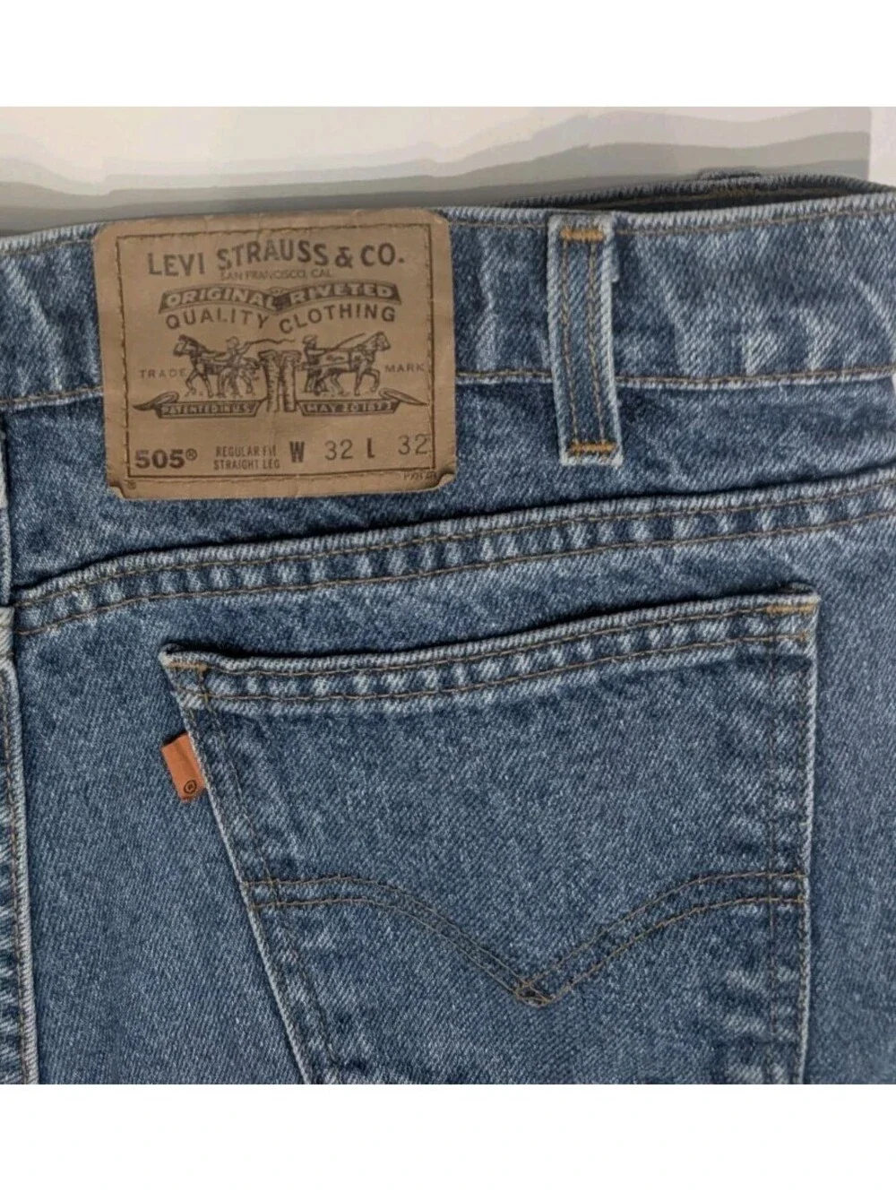 Vintage Levis 505 Jeans Mens 32x32 Orange Blank Tab Reg Straight Fit Made USA